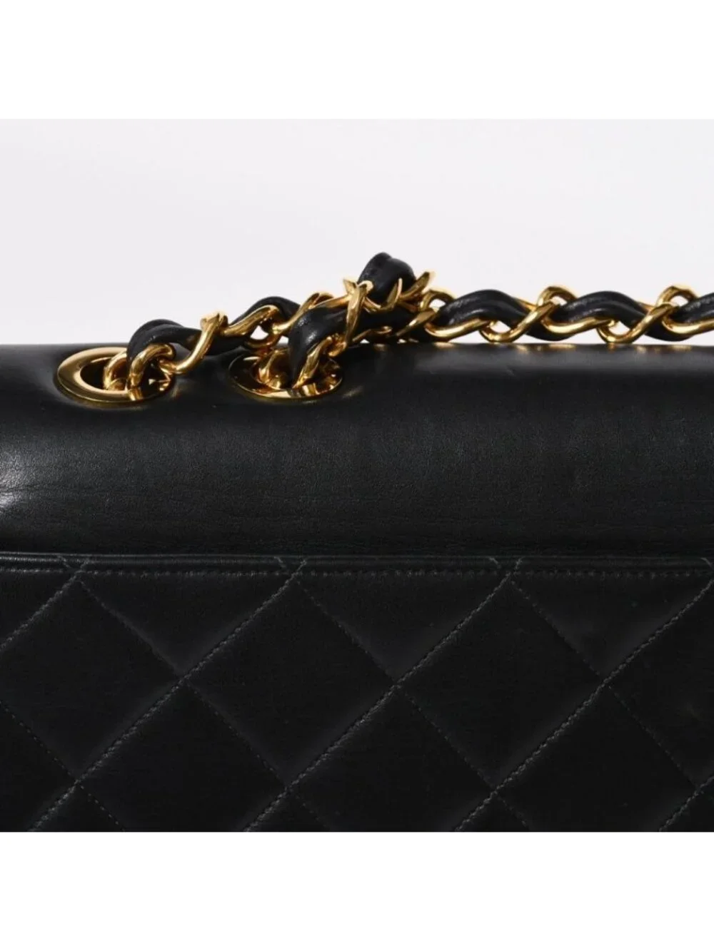 Chanel S Flap Chain Shoulder Bag CC Logo Lambskin Black Gold
